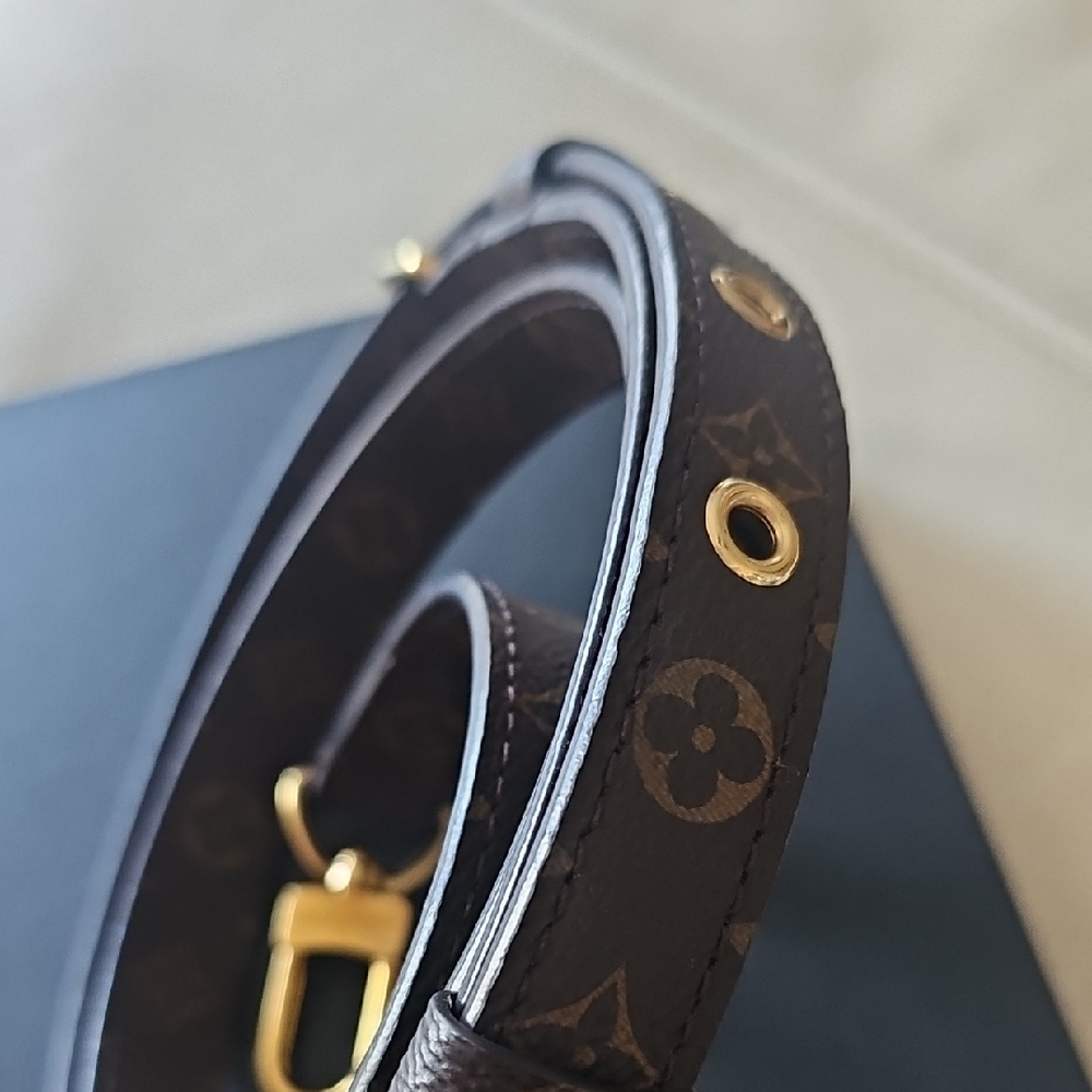 Louis Vuitton Brown Monogram Slim Leather Strap with Gold Hardware